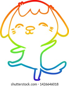 rainbow gradient line drawing of a happy cartoon dancing dog