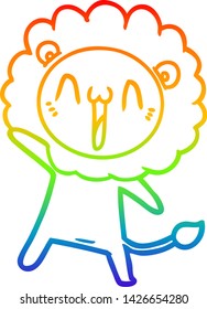 rainbow gradient line drawing of a happy cartoon lion