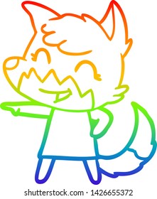 Regenbogen-Farbverlauf-Zeichnung eines glücklichen Cartoon-Fuchs