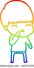 rainbow gradient line drawing of a happy cartoon boy
