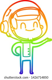 rainbow gradient line drawing of a happy cartoon astronaut