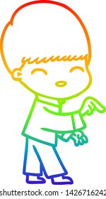 rainbow gradient line drawing of a happy cartoon boy