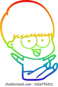 rainbow gradient line drawing of a happy cartoon boy