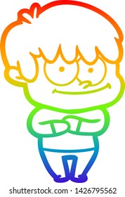 dibujo de una línea de gradiente de arco iris de un hombre de caricatura feliz