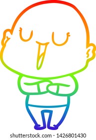 rainbow gradient line drawing of a happy cartoon bald man