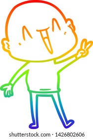 rainbow gradient line drawing of a happy cartoon bald man