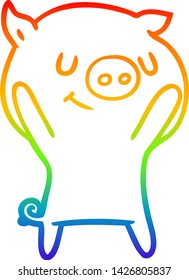 rainbow gradient line drawing of a happy cartoon pig