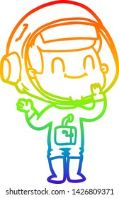 rainbow gradient line drawing of a happy cartoon astronaut man