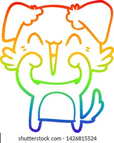 rainbow gradient line drawing of a happy little dog cartoon