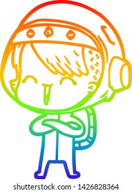 rainbow gradient line drawing of a happy cartoon space girl