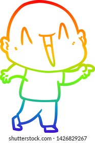 rainbow gradient line drawing of a happy cartoon bald man