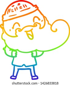 Regenbogen-Farbverlauf-Zeichnung eines glücklichen Mannes mit Bart und Winterhut