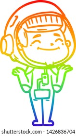 rainbow gradient line drawing of a happy cartoon astronaut