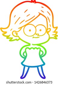 rainbow gradient line drawing of a happy cartoon girl