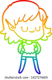 Regenbogen-Farbverlauf-Zeichnung eines glücklichen Cartoon-Elf-Mädchen