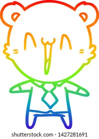 rainbow gradient line drawing of a happy bear cartoon