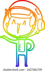 rainbow gradient line drawing of a happy cartoon astronaut