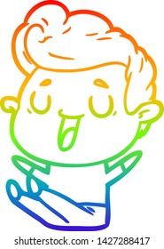 dibujo de una línea de gradiente de arco iris de un hombre de caricatura feliz