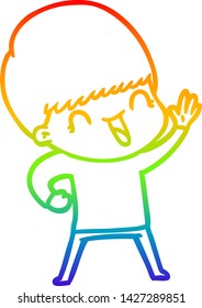 dibujo de una línea de gradiente de arco iris de un niño de caricatura feliz