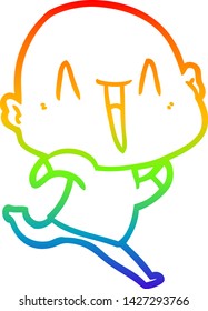 rainbow gradient line drawing of a happy cartoon bald man