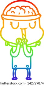 rainbow gradient line drawing of a happy cartoon robot