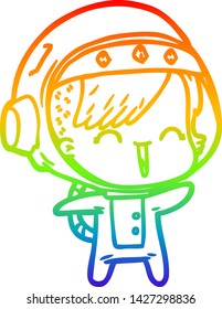 rainbow gradient line drawing of a happy cartoon space girl