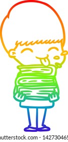 dibujo de una línea de gradiente de arco iris de un niño de caricatura feliz