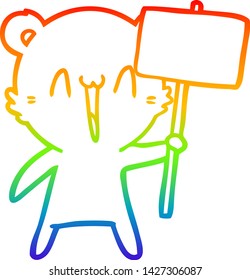 rainbow gradient line drawing of a happy bear cartoon