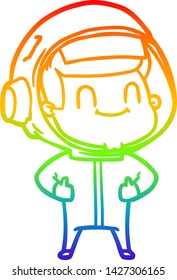 rainbow gradient line drawing of a happy cartoon astronaut