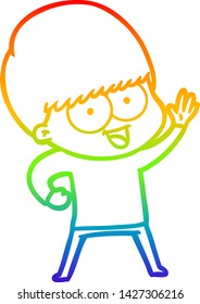 rainbow gradient line drawing of a happy cartoon boy