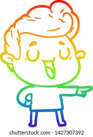 desenho de linha de gradiente do arco-íris de um homem de desenhos animados feliz