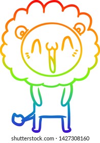 rainbow gradient line drawing of a happy cartoon lion