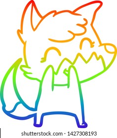 rainbow gradient line drawing of a happy cartoon fox