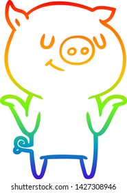 rainbow gradient line drawing of a happy cartoon pig