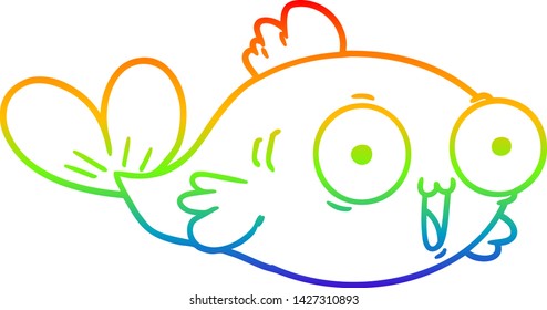 rainbow gradient line drawing of a  happy goldfish cartoon