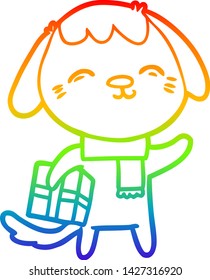 rainbow gradient line drawing of a happy cartoon dog