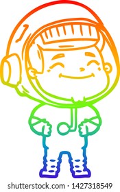 rainbow gradient line drawing of a happy cartoon astronaut