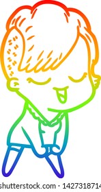 rainbow gradient line drawing of a happy cartoon girl