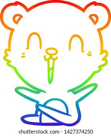 dibujo de una línea de gradiente de arcoiris de un oso de caricatura que se ríe feliz