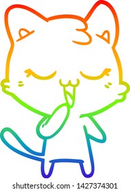 rainbow gradient line drawing of a happy cartoon cat