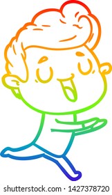 dibujo de una línea de gradiente de arco iris de un hombre de caricatura feliz