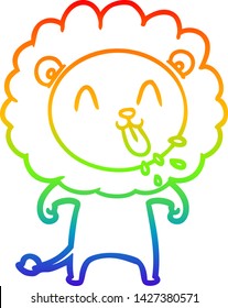 rainbow gradient line drawing of a happy cartoon lion