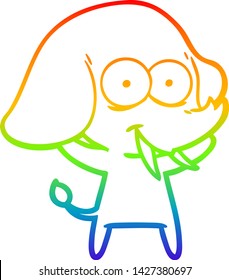rainbow gradient line drawing of a happy cartoon elephant