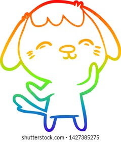 dibujo de una línea de gradiente de arco iris de un perro de caricatura feliz