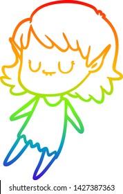 rainbow gradient line drawing of a happy cartoon elf girl