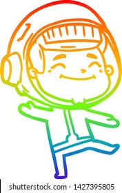 dibujo de una línea de gradiente de arco iris de un alegre astronauta de caricatura