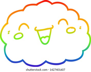 dibujo de línea de gradiente de arco iris de una feliz nube de dibujos animados