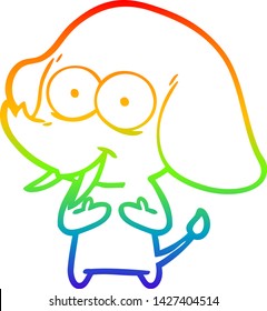 rainbow gradient line drawing of a happy cartoon elephant