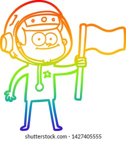 rainbow gradient line drawing of a happy astronaut cartoon