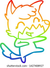 rainbow gradient line drawing of a happy cartoon fox